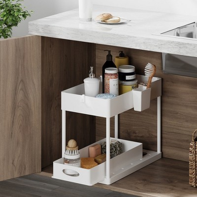 White Double Sliding 2-Tier Under Sink Organizer