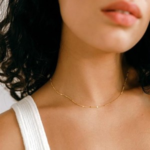 BRINJOY 14K gold plated necklace, shiny polka dot gold chain necklace, beads glitter, link chain, exquisite jewelry for women - 1 of 4