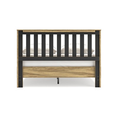 Light Brown Wood Queen Slatted Panel Headboard