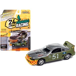1990s Ford Mustang Race Car #51 Military Green & Dark Silver Met. "24 Hrs of Lemons" 1/64 Diecast Model Car by Johnny Lightning - 1 of 3