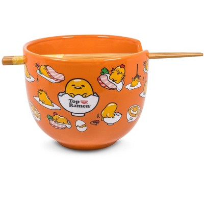 Silver Buffalo Sanrio Gudetama Japanese Dinnerware Set | 20-Ounce Ramen Bowl, Chopsticks