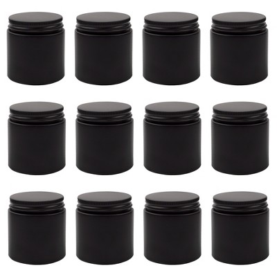 Cornucopia Brands 4oz Black Coated Glass Jars 12pk; Cosmetic Jars w/ Black Metal Lids and Black Matte Exterior, 4oz