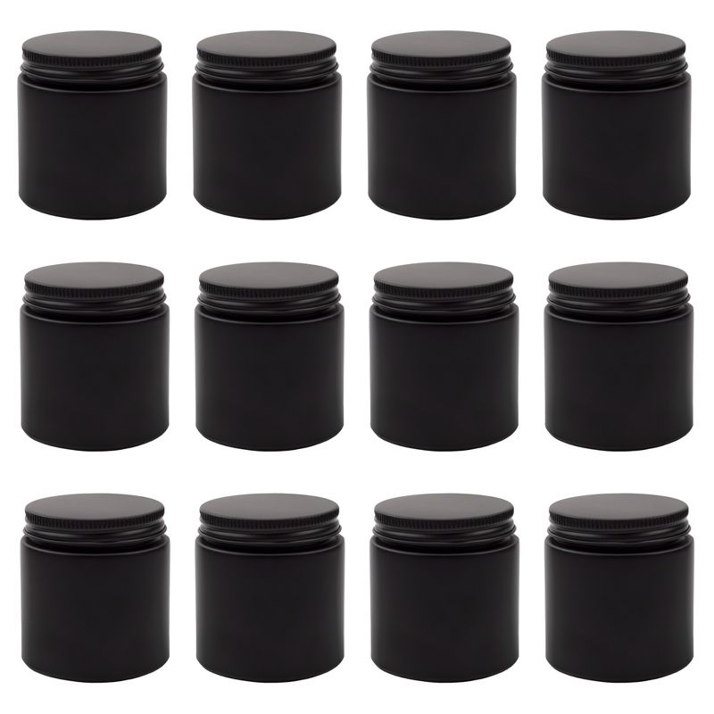 Cornucopia Brands 4oz Black Coated Glass Jars 12pk; Cosmetic Jars w/ Black Metal Lids and Black Matte Exterior, 4oz, 1 of 9