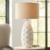 Possini Euro Design Cosgrove Modern Mid Century Table Lamp 32 3/4" Tall White Glazed Ceramic Beige Fabric Drum Shade for Bedroom Living Room Bedside - 2 of 4