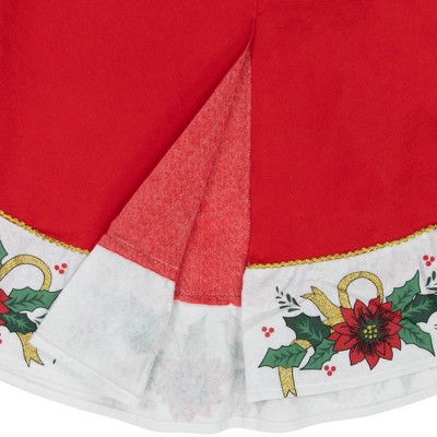 Festive Red and White Poinsettia Christmas Tree Skirt