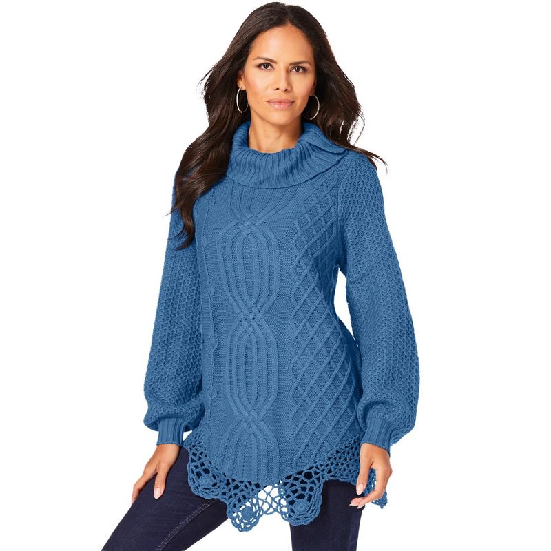 Roaman's Women's Plus Size Cable Sweater, 1 of 2