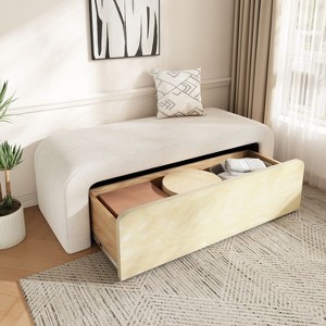 CAVINAS Modern Storage Ottoman Bench with Plush Boucle Upholstery,Sleek Wooden End-of Bed Bench with 1 Drawer,300lbs Capacity,White - 1 of 4