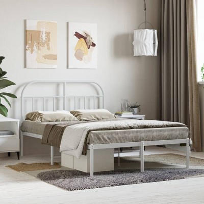vidaXL Metal Bed Frame with Headboard White 53.9 in.x74.8 in. Full
