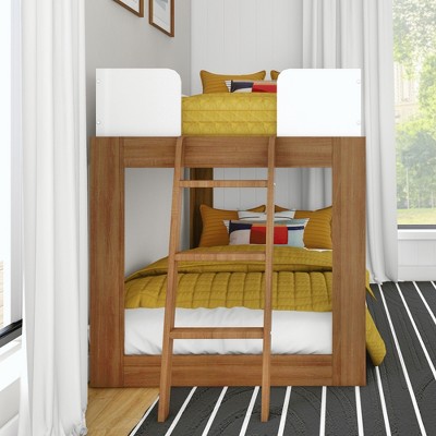 Mid-Century Modern Twin Over Twin Bunk Bed with Pine Frame