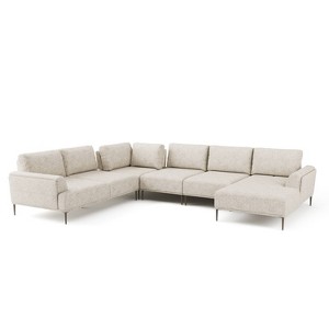 HOMES: Inside + Out Tubera 147" Chenille T Seat Cushion J Shaped Sectional with Extendable Back Light Brown - 1 of 4