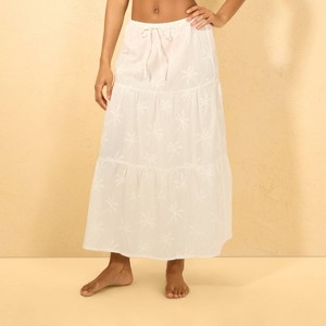 Women's Palm Print Embroidered Tiered Swim Cover Up Skirt - Shade & Shore™ Cream - 1 of 3