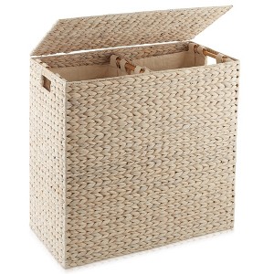 Casafield 2-Section Laundry Hamper with Lid and Removable Liner Bags, Woven Water Hyacinth Laundry Basket Sorter for Clothes - 1 of 4