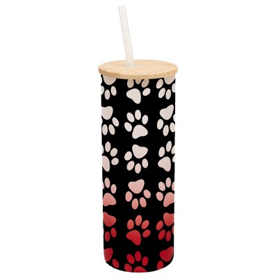Elanze Designs Reverse Puppy Dog Pawprint Wrap-Around Design 25 Ounce Frosted Gradient Glass On-The-Go Coffee Travel Skinny Tumbler Mug Cup, Bamboo