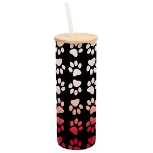 Elanze Designs Reverse Puppy Dog Pawprint Wrap-Around Design 25 Ounce Frosted Gradient Glass On-The-Go Coffee Travel Skinny Tumbler Mug Cup, Bamboo - 1 of 1