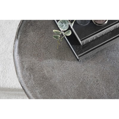 Alessia Artisanal Silver Aluminum Round Coffee Table with Deckled Edge