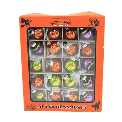Shiny Brite 1.25" Glass Halloween Pumpkin and Striped Ornament Set