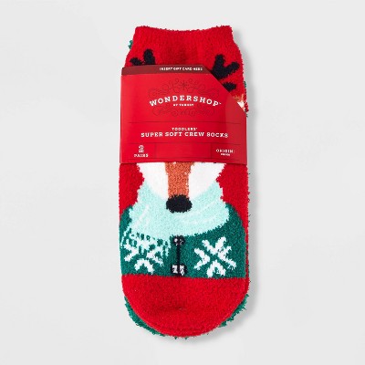 Image of Toddler 2pk Reindeer Christmas Cozy Socks with Gift Card Holder - Wondershop™ Red 2T-3T