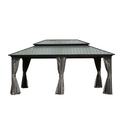12X20 FT Outdoor Hardtop Gazebo,Metal Gazebo With Double Roof Canopy And Curtain,Galvanized Permanent Large Patio Gazebo-Coolbibila