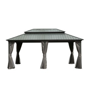 12X20 FT Outdoor Hardtop Gazebo,Metal Gazebo With Double Roof Canopy And Curtain,Galvanized Permanent Large Patio Gazebo-Coolbibila - 1 of 4