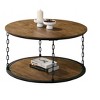34" Natural Rustic Round Coffee Table Set of 3 with Storage Shelves and Metal Chain Legs for Living Room -3irtyhousy - 2 of 4