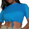 Slickblue Women's Slim Fit Drawstring Crop Top - Short Sleeve Casual Summer Tee - 5 Colors, Size S-L - 3 of 4