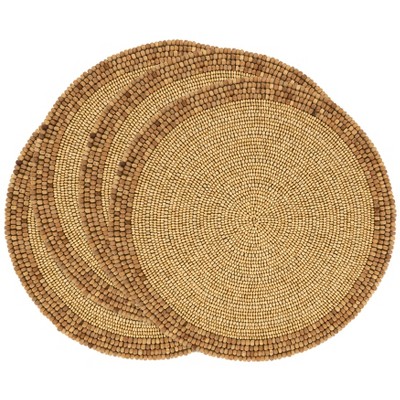 Saro Lifestyle Beaded Placemat, 14" Round, Natural (Set of 4)