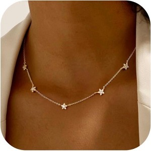 14K Gold Plated Charm Choker Necklace with Pearl & Clover, Cubic Zirconia Dainty Trendy Jewelry Gift for Women - 1 of 4