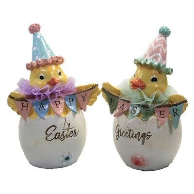 Easter 7.0" Chicks In Party Hats Cracked Egg  -  Decorative Figurines