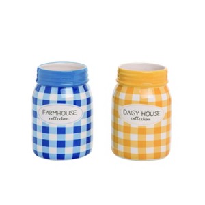 Transpac Blue Yellow Gingham Country Market Mason Container Set of 2 Home Decorations - 1 of 1