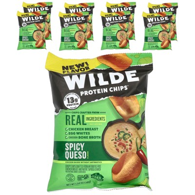 Wilde Brands Protein Chips, Spicy Queso, 8 Bags, 1.34 oz (38 g) Each