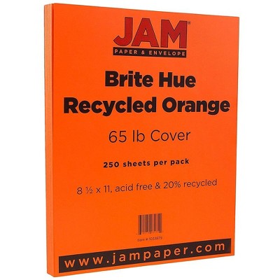 JAM Paper Colored 65lb Cardstock 8.5 x 11 Coverstock Orange Recycled 1033879B