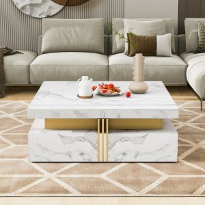 Coffee Tables With 4 Storage Drawers Modern Square Design Cocktail Table For Living Room Office Bedroom 16.5"D x 43.3"W x 43.3"H - 1 of 4