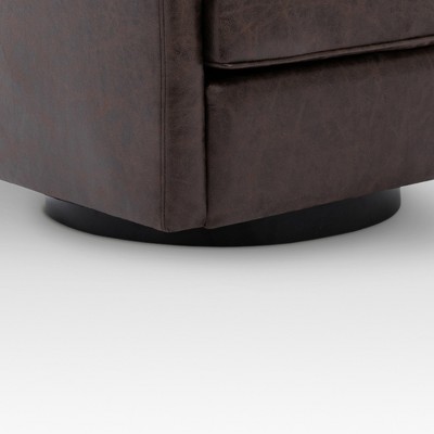 Dark Chocolate Faux Leather Swivel Barrel Chair