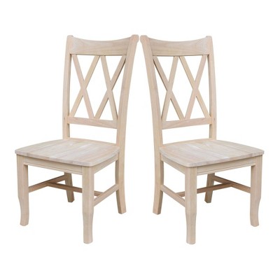 Elegant White Solid Wood High Cross-Back Side Chair, Set of 2