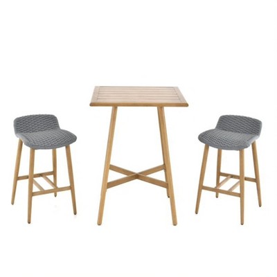 Solid Wood Counter Height Bistro Set X Base Table & Cord Cushioned Stools for Patio