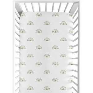 Sweet Jojo Designs Gender Neutral Baby Fitted Crib Sheet Boho Rainbow White and Green - 1 of 4