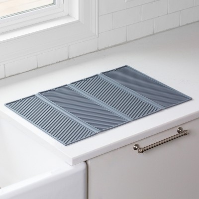 Gray Foldable Silicone Dish Drying Mat with Ribbed Surface