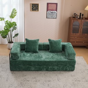 Chenille Floor Sofa Bed with Pillow and Armrests, Convertible Futon Couch for Small Spaces, Foldable Sofa Sleeper for Living Room or Bedroom-Koiai - 1 of 4