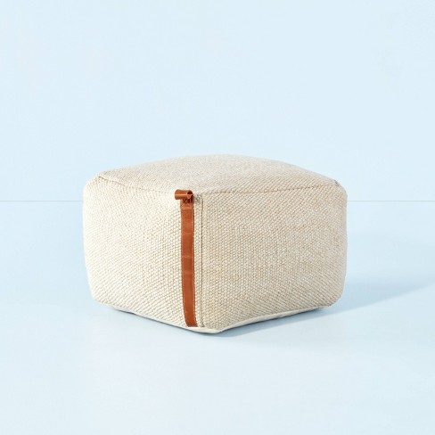 Hand-Woven Pouf Ottoman with Leather Trim - Hearth & Hand™ with Magnolia - image 1 of 4