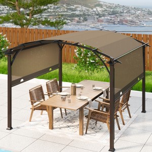 EAGLE PEAK 11.4x11.4 Outdoor Pergola with Retractable Textilene Sun Shade Top - 1 of 4