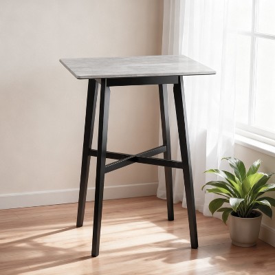 Modern Bar Height 42" Dining Table, Rubberwood Legs and Laminate Table Top, Gray Finish, Black