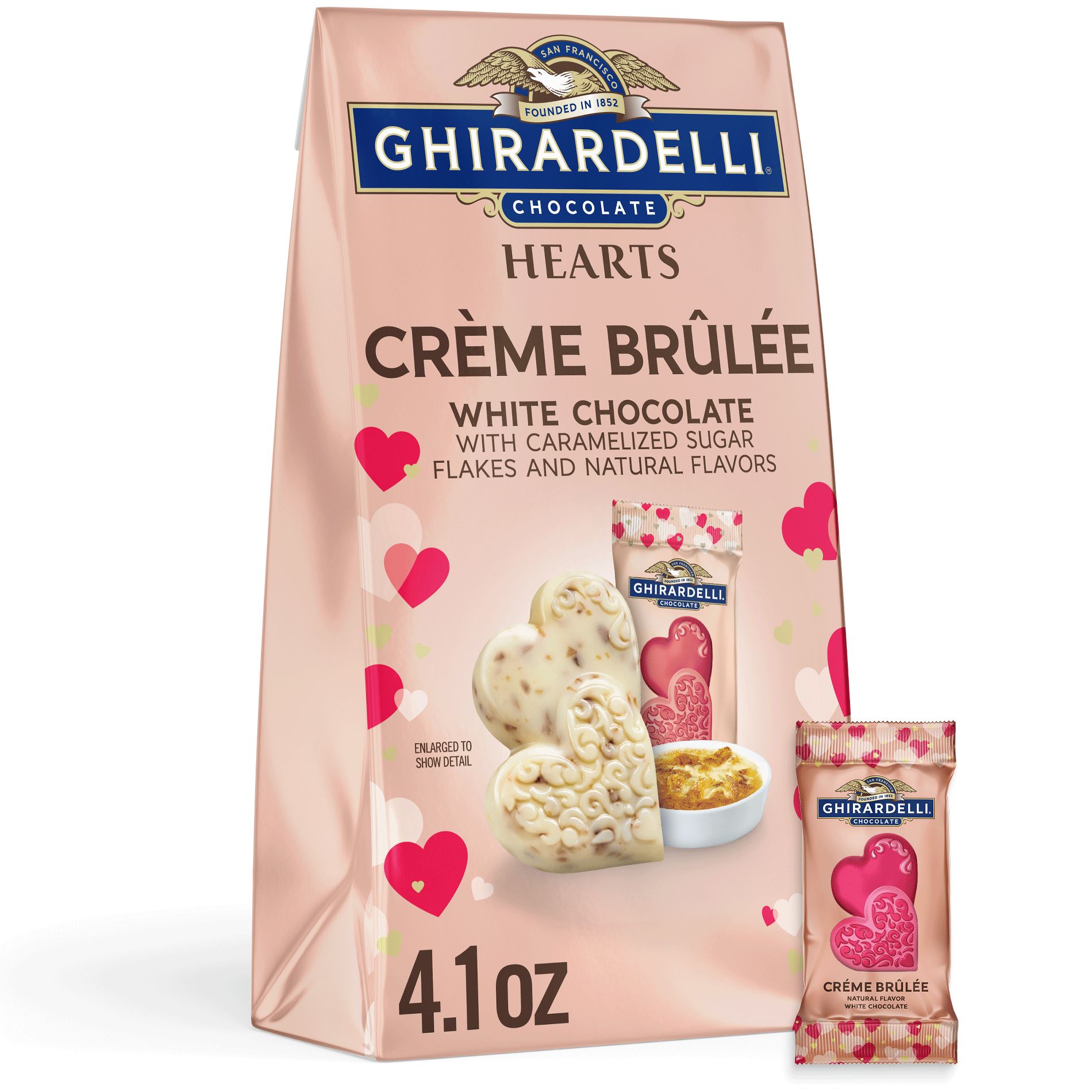 Ghirardelli Valentine's White Hearts Creme Brulee Chocolate Candy Bag - 4.1oz