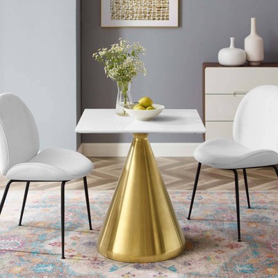 Gold and White Square Dining Table with Conical Base
