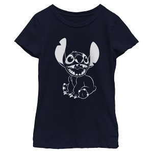 Girls Lilo & Stitch Negative Black and White T Shirt - 1 of 4