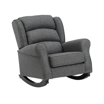 Royal Hampton 34 Inch Rocking Chair, Wood Frame, Channel Tufted Gray Fabric Upholstery