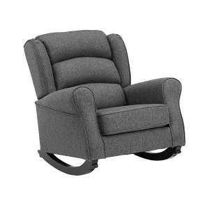 Royal Hampton 34 Inch Rocking Chair, Wood Frame, Channel Tufted Gray Fabric Upholstery - 1 of 1