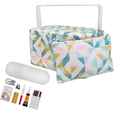 Singer Lg Basket Rolled Edge Water Color Floral Print Matching Zipper Pouch  And Sew Kit : Target