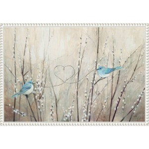 23"x16" Pretty Birds Neutral String by Julia Purinton Framed Canvas Wall Art Print White - Amanti Art: Modern Style, Polystyrene Frame - 1 of 4