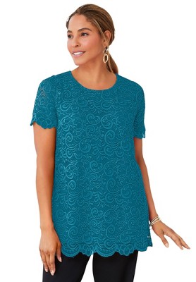 Jessica London Women's Plus Size Stretch Lace Tunic