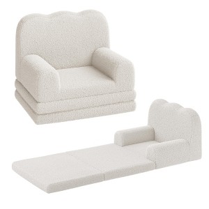 Kids Couch, 2-In-1 Convertible Teddy Fleece Fabric Toddler Sofa Chair, Soft Fold Out Couch Lounger, Comfy Children Sofa Bed for Playroom, Nursery - 1 of 4